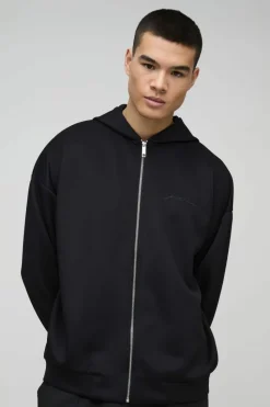 Store boohooMAN Oversized Scuba Zip Though Hoodie black
