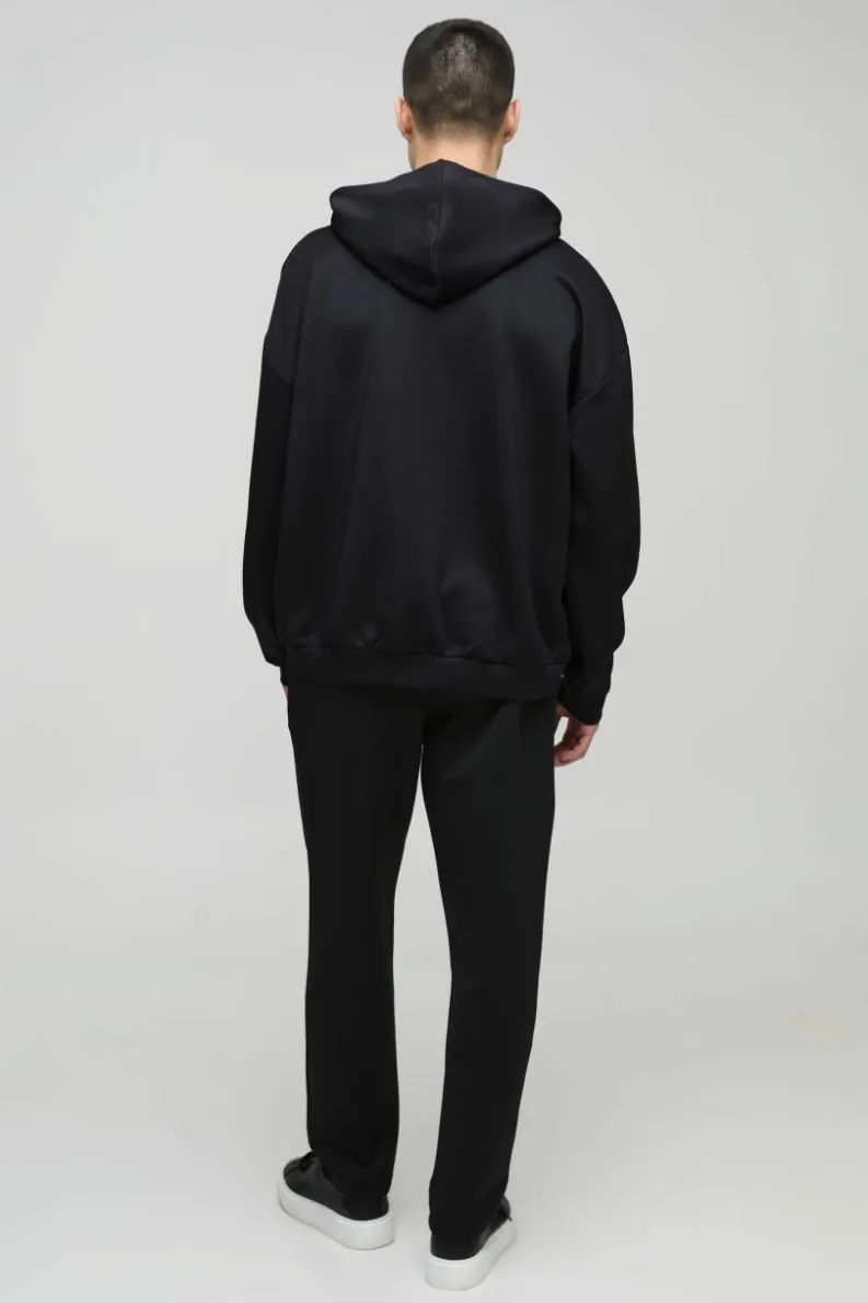 Store boohooMAN Oversized Scuba Zip Though Hoodie black