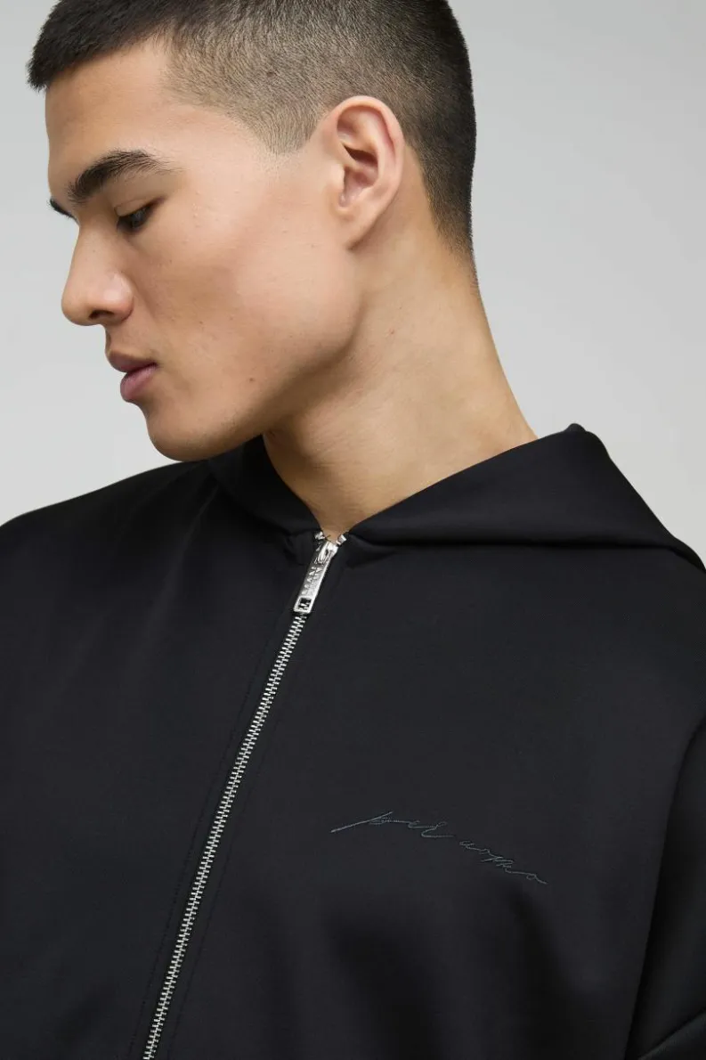 Store boohooMAN Oversized Scuba Zip Though Hoodie black