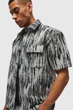 New boohooMAN Oversized Short Sleeve Abstract Tapestry Shirt black