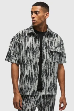 New boohooMAN Oversized Short Sleeve Abstract Tapestry Shirt black