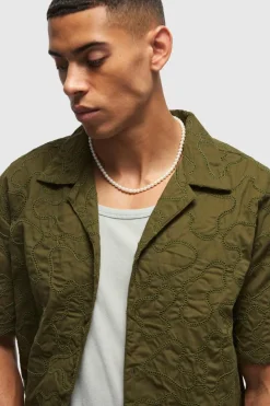 Best boohooMAN Oversized Short Sleeve Embroidered Revere Shirt khaki
