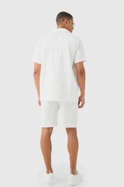 Online boohooMAN Oversized Short Sleeve Pleated Shirt And Short white