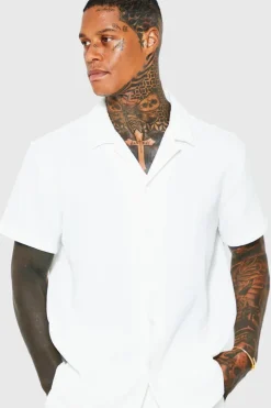 Online boohooMAN Oversized Short Sleeve Pleated Shirt And Short white