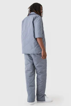 Online boohooMAN Oversized Short Sleeve Quilted Shirt grey