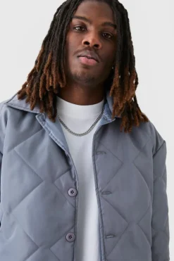 Online boohooMAN Oversized Short Sleeve Quilted Shirt grey