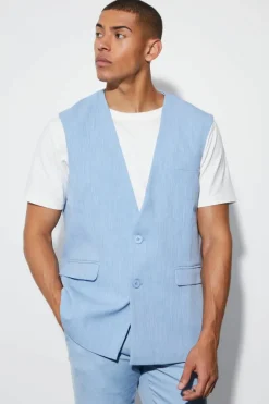 Clearance boohooMAN Oversized Single Breasted Blazer Vest denim-blue
