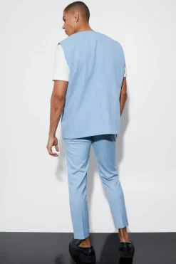 Clearance boohooMAN Oversized Single Breasted Blazer Vest denim-blue
