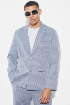 Best boohooMAN Oversized Single Breasted Stripe Suit Jacket grey