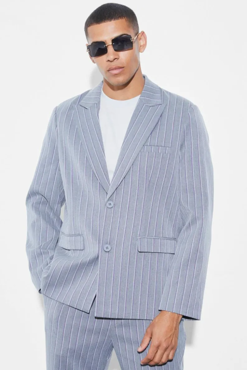 Best boohooMAN Oversized Single Breasted Stripe Suit Jacket grey
