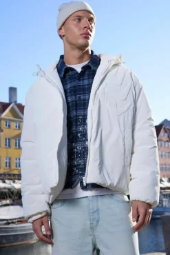New boohooMAN Oversized Skeleton Embossed Hooded Coat In ecru