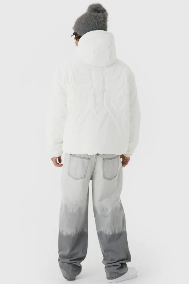 New boohooMAN Oversized Skeleton Embossed Hooded Coat In ecru