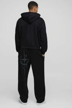 Best boohooMAN Oversized Skeleton Puff Print Zip Through Hoodie black