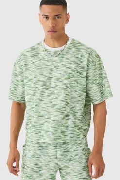 Flash Sale boohooMAN Oversized Slub Boucle Short Sleeve Sweatshirt green