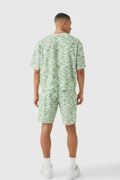 Flash Sale boohooMAN Oversized Slub Boucle Short Sleeve Sweatshirt green