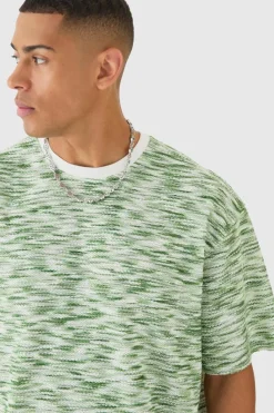 Flash Sale boohooMAN Oversized Slub Boucle Short Sleeve Sweatshirt green