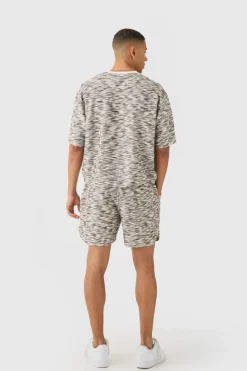 Outlet boohooMAN Oversized Slub Boucle Short Sleeve Sweatshirt neutral