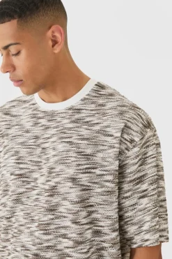 Outlet boohooMAN Oversized Slub Boucle Short Sleeve Sweatshirt neutral