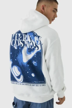 Best Sale boohooMAN Oversized Space Back Graphic Hoodie white
