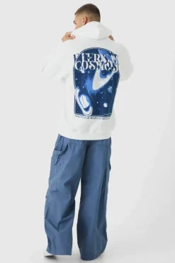Best Sale boohooMAN Oversized Space Back Graphic Hoodie white