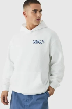 Best Sale boohooMAN Oversized Space Back Graphic Hoodie white