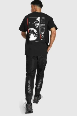 Outlet boohooMAN Oversized Space Back Print T-shirt black