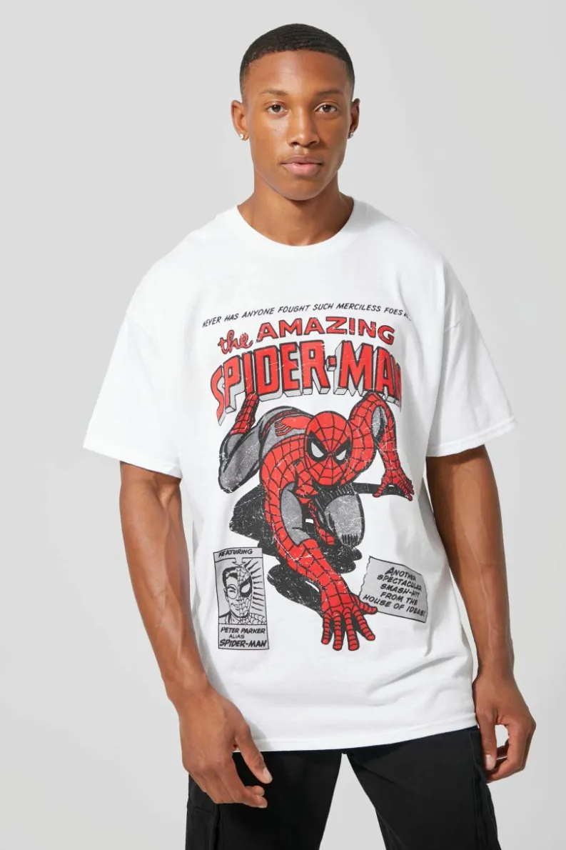 Sale boohooMAN Oversized Spiderman License T-shirt white