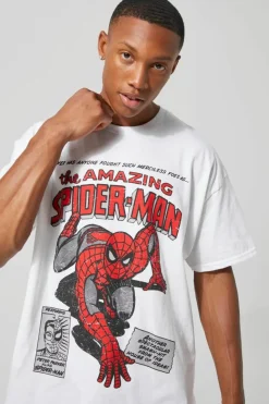 Sale boohooMAN Oversized Spiderman License T-shirt white