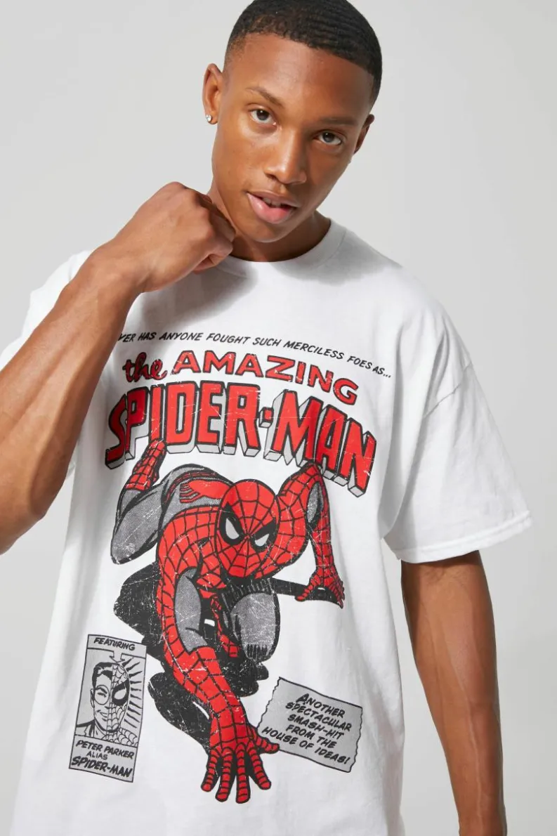 Sale boohooMAN Oversized Spiderman License T-shirt white