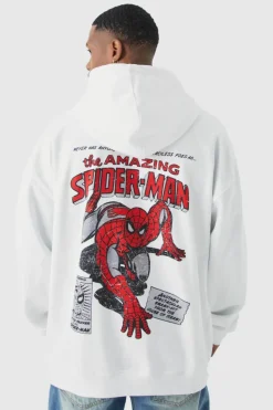 Online boohooMAN Oversized Spiderman License Hoodie white