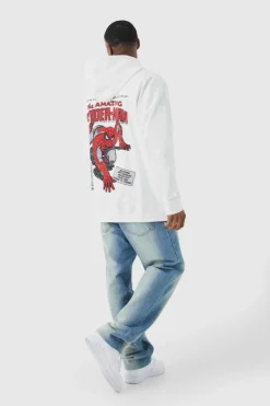 Online boohooMAN Oversized Spiderman License Hoodie white