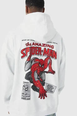 Online boohooMAN Oversized Spiderman License Hoodie white