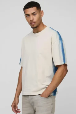 Sale boohooMAN Oversized Spray Boxy Wash T-Shirt stone