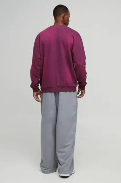 Clearance boohooMAN Oversized Spray Wash Sweatshirt burgundy