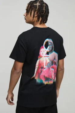 Shop boohooMAN Oversized Squid Games License T-Shirt black