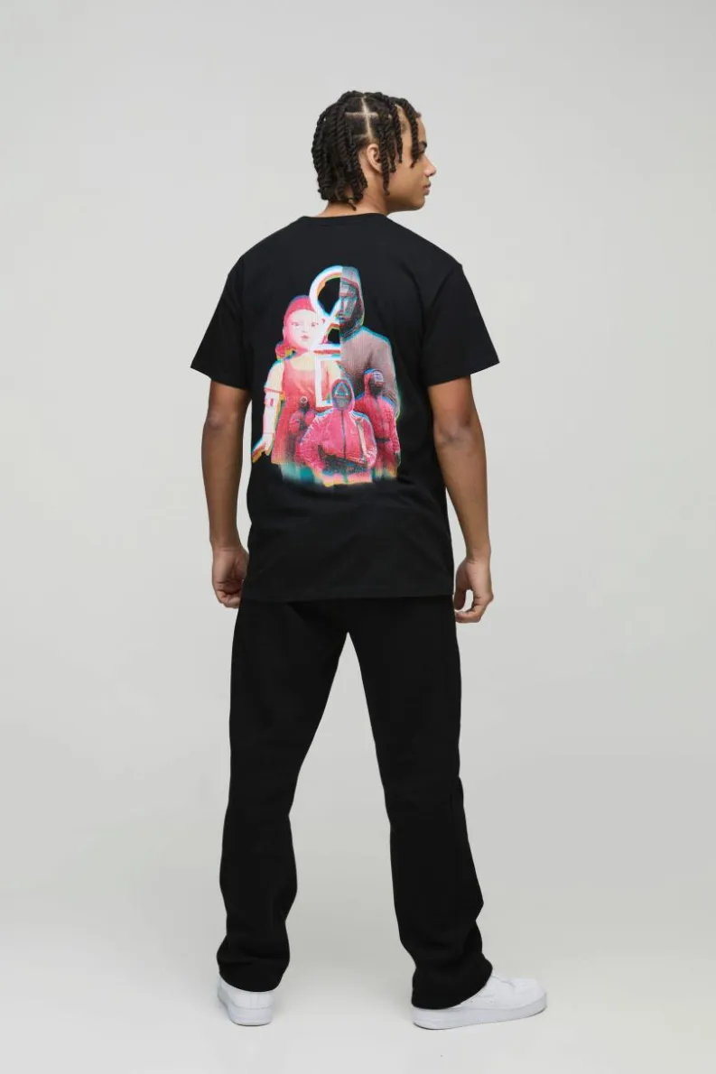 Shop boohooMAN Oversized Squid Games License T-Shirt black