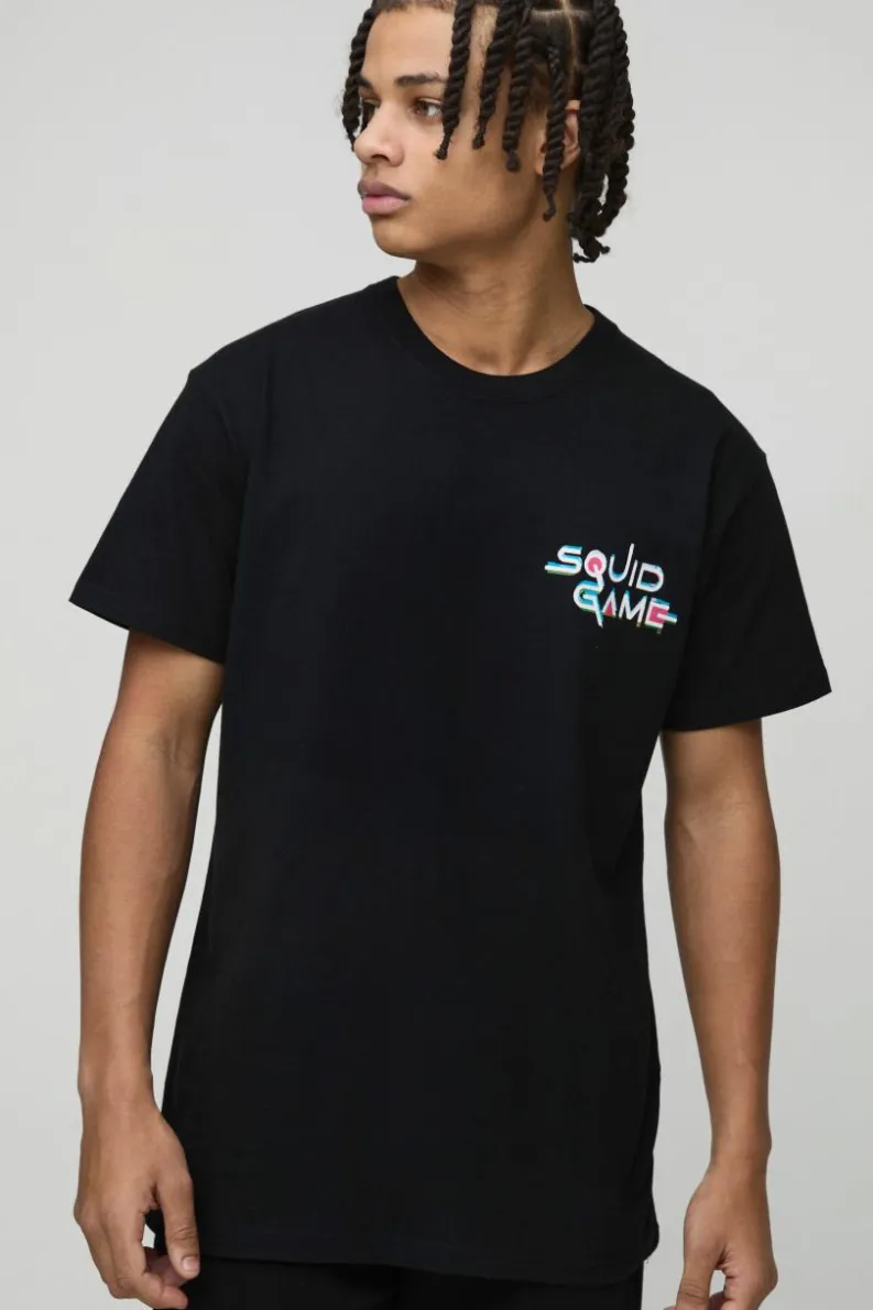 Shop boohooMAN Oversized Squid Games License T-Shirt black