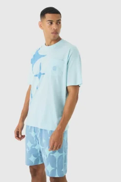 Best boohooMAN Oversized Star Graphic Short Lounge Set blue