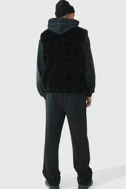 Discount boohooMAN Oversized Striped Faux Fur Gilet Jacket In black