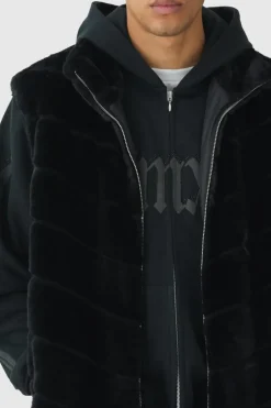 Discount boohooMAN Oversized Striped Faux Fur Gilet Jacket In black