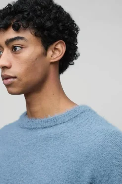 Best boohooMAN Oversized Super Fluffy Knitted Jumper slate blue