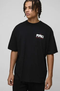 Sale boohooMAN Oversized Sushi Cartoon Print T-Shirt black