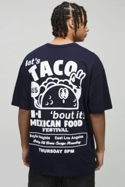 Best Sale boohooMAN Oversized Taco Cartoon Print T-Shirt navy
