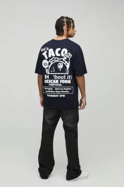 Best Sale boohooMAN Oversized Taco Cartoon Print T-Shirt navy