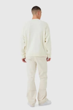 Discount boohooMAN Oversized Teddy Graphic Jumper ecru