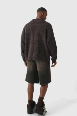 Fashion boohooMAN Oversized Textured Brushed Knitted Cardigan chocolate