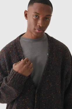 Fashion boohooMAN Oversized Textured Brushed Knitted Cardigan chocolate