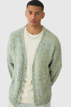 Cheap boohooMAN Oversized Textured Brushed Knitted Cardigan khaki