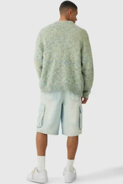 Cheap boohooMAN Oversized Textured Brushed Knitted Cardigan khaki