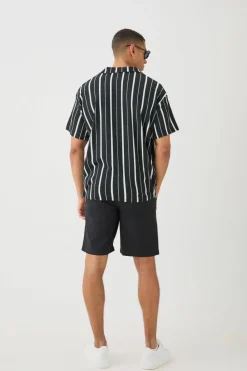 Cheap boohooMAN Oversized Texture Revere Polo black